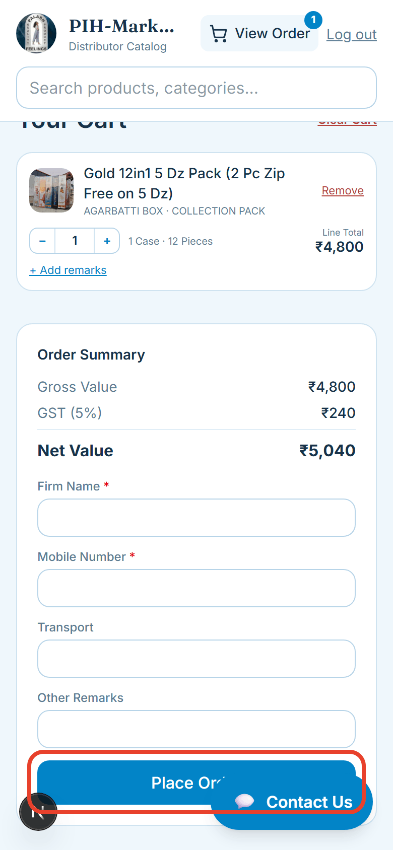 Place the order