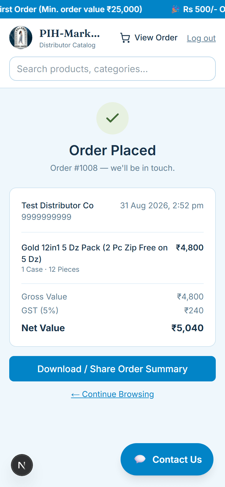 Order confirmed